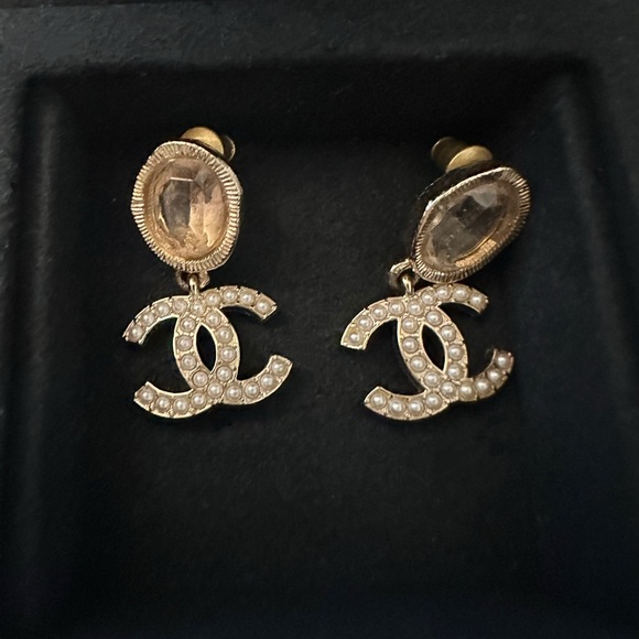 CHANEL Jewelry - Chanel 2021 Faux Pearl & Strass CC Drop Earrings